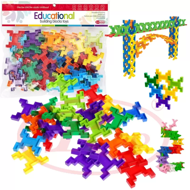 Set de constructie STEM Fun Blocks Educational ConnectiX cu 28 de piese colorate si plansa cu modele