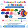 Set de constructie STEM Fun Blocks Educational cu aproximativ 75 de piese colorate conectabile si plansa cu modele