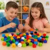 Set de constructie STEM Fun Blocks Educational cu aproximativ 75 de piese colorate conectabile si plansa cu modele