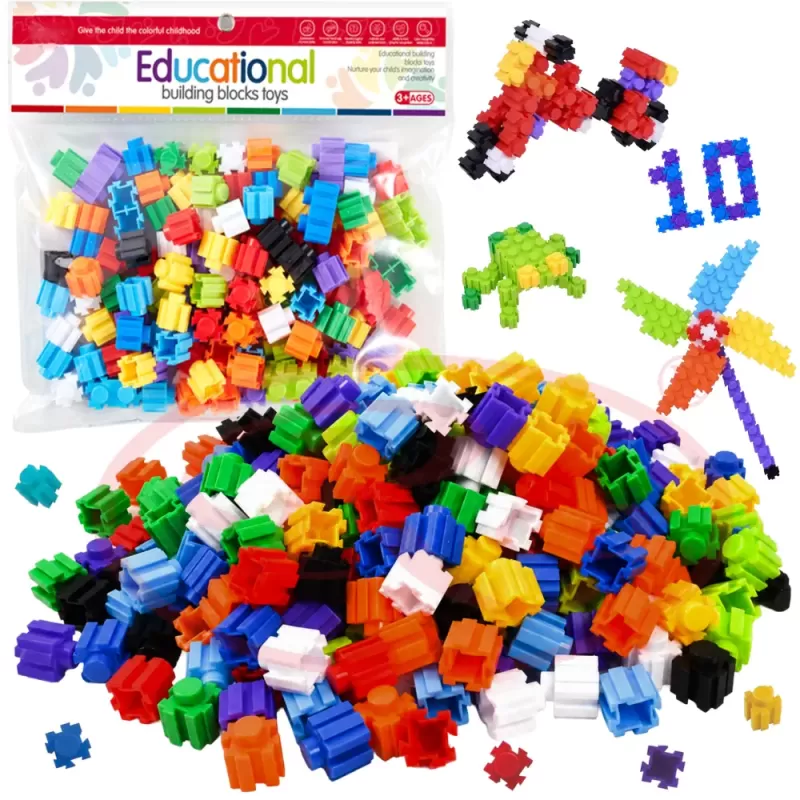 Set de constructie STEM Fun Blocks Educational cu aproximativ 75 de piese colorate conectabile si plansa cu modele