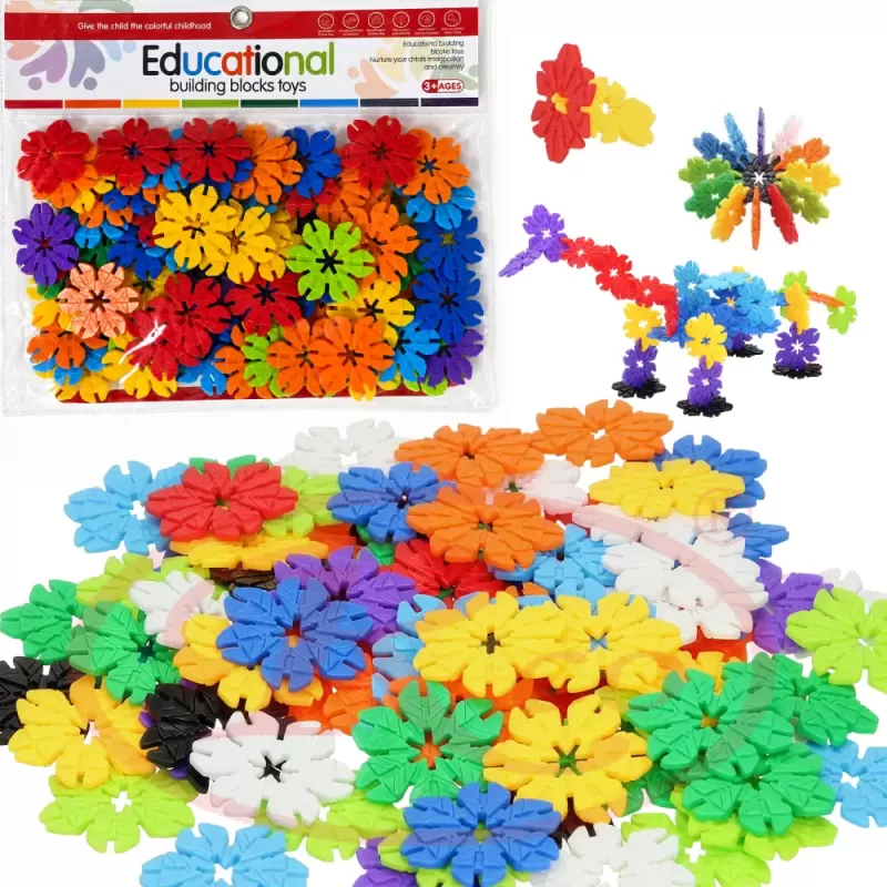 Set de constructie STEM Fun Blocks Educational cu aproximativ 80 de piese colorate si plansa cu modele
