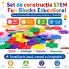 Set de constructie STEM Fun Blocks Educational cu aproximativ 80 de piese colorate si plansa cu modele