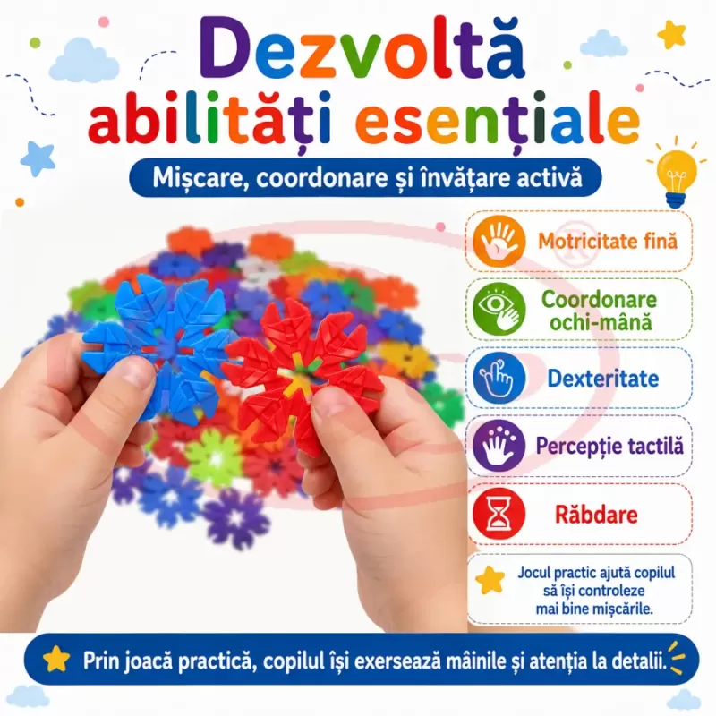 Set de constructie STEM Fun Blocks Educational cu aproximativ 80 de piese colorate si plansa cu modele