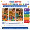 Set de constructie STEM Fun Blocks Educational cu aproximativ 80 de piese colorate si plansa cu modele