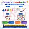 Set de constructie STEM Fun Blocks Educational cu aproximativ 34 de piese colorate in forme de animale si plansa cu modele