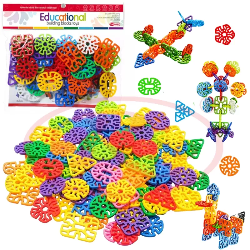 Set de constructie STEM Fun Blocks Educational cu 40 de piese colorate si plansa cu modele