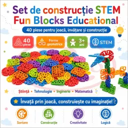 Set de constructie STEM - Fun Blocks Educational, Forme Geometrice, + 3 ani