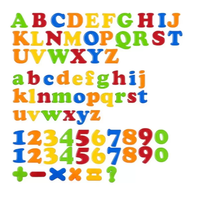 Set litere si cifre magnetice 78 piese, in cutie depozitare