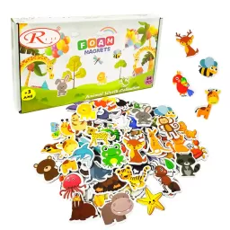 Joc educativ, set 64 piese magnetice, Lumea Animalelor, din spuma EVA, +5ani