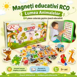 Set Magneti Educativi Lumea Animalelor din Spuma EVA, 64 Piese Magnetice Colorate, Invatare in Limba Engleza, 5+ Ani