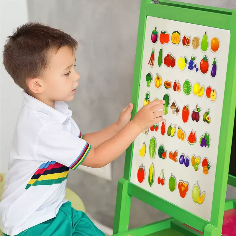 Joc educativ, set 48 piese magnetice, Fructe si legume, din spuma EVA, +5ani
