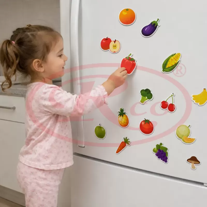 Set Magneti Educativi Fructe si Legume din Spuma EVA, 48 Piese Magnetice Colorate, Joc de Invatare, 5+ Ani