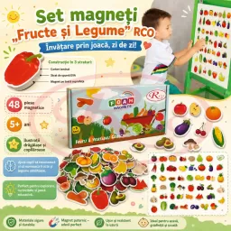 Set Magneti Educativi Fructe si Legume din Spuma EVA, 48 Piese Magnetice Colorate, Joc de Invatare, 5+ Ani
