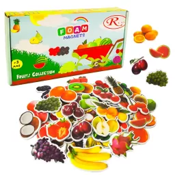 Set Magneti Educativi Fructe din Spuma EVA, 52 Piese Magnetice Colorate, Joc de Invatare, 5+ Ani