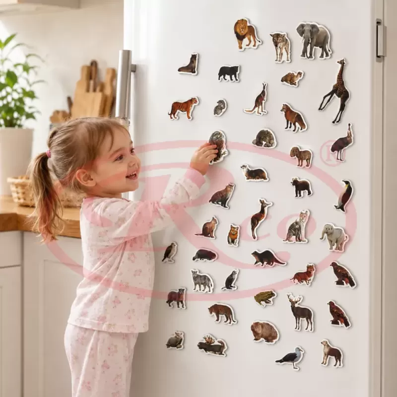 Set Magneti Educativi Lumea animalelor din Spuma EVA, 47 Piese Magnetice Colorate, Joc de Invatare, 5+ Ani