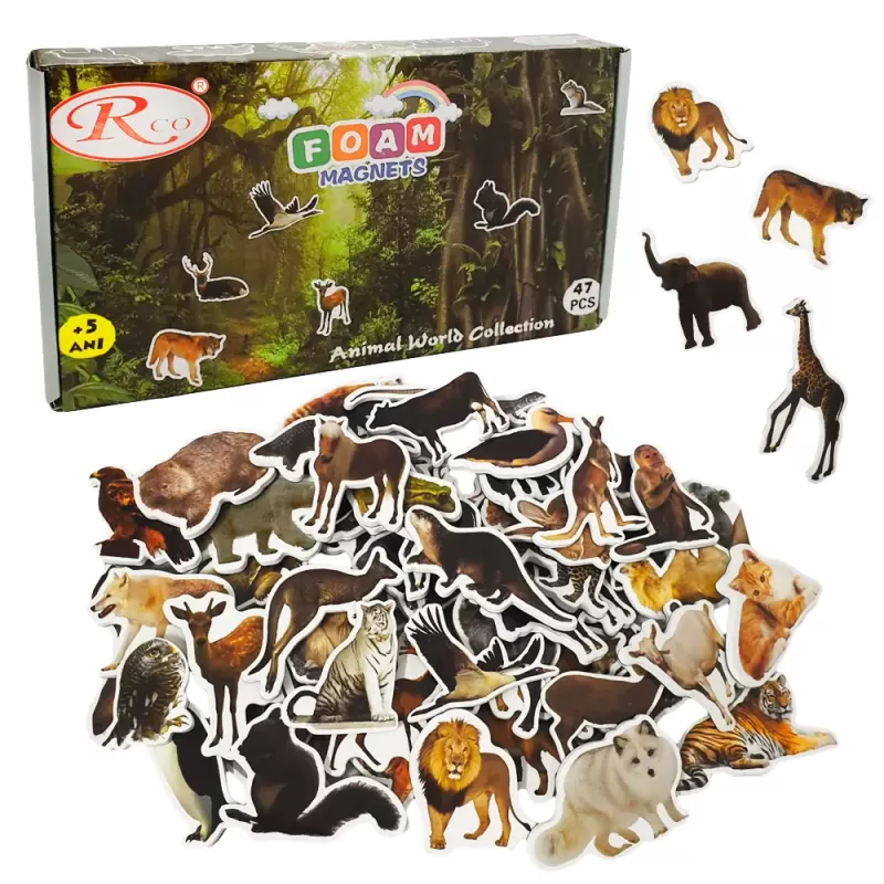 Set Magneti Educativi Lumea animalelor din Spuma EVA, 47 Piese Magnetice Colorate, Joc de Invatare, 5+ Ani