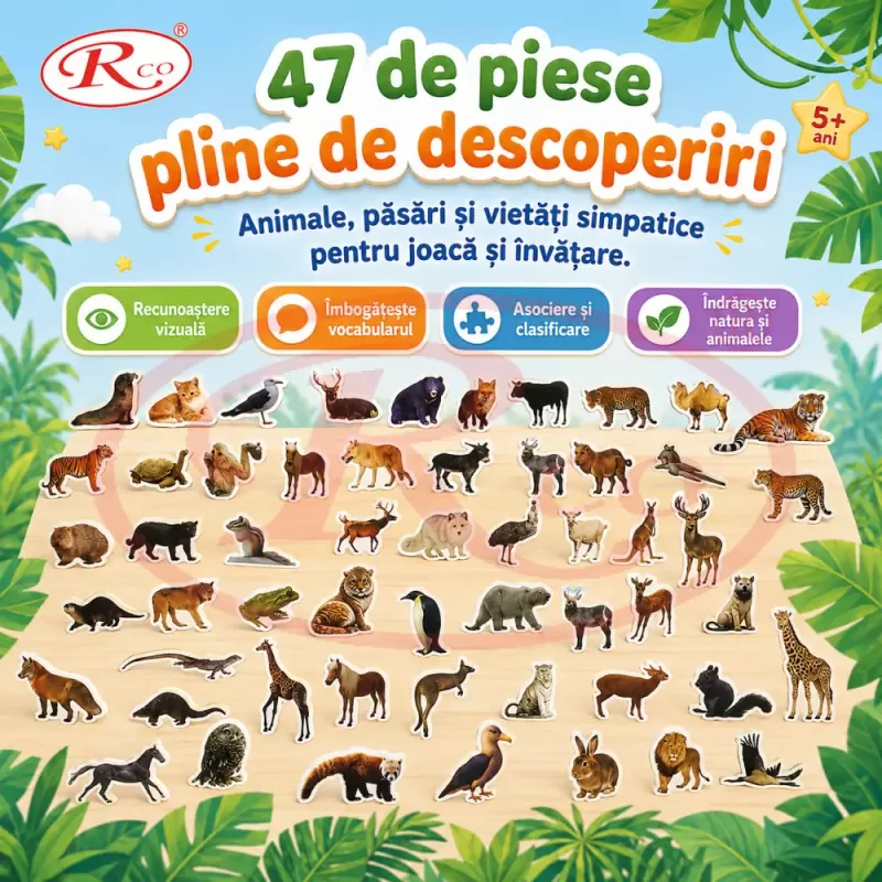Set Magneti Educativi Lumea animalelor din Spuma EVA, 47 Piese Magnetice Colorate, Joc de Invatare, 5+ Ani