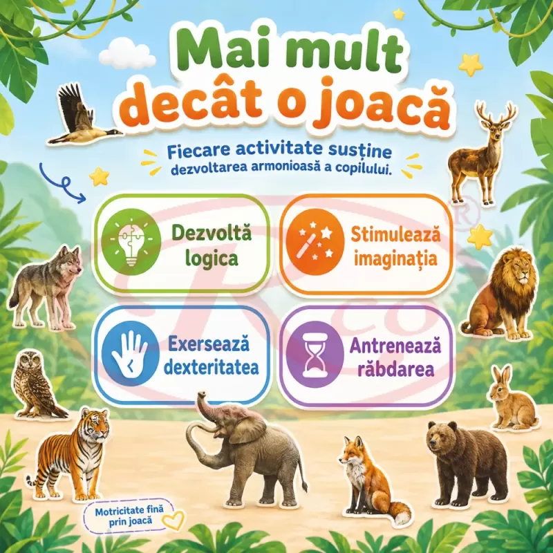 Set Magneti Educativi Lumea animalelor din Spuma EVA, 47 Piese Magnetice Colorate, Joc de Invatare, 5+ Ani