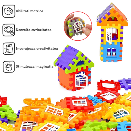 Jucarie RCO Educativa si Interactiva STEM, Set de constructie din ABS pentru inginerie 2D si 3D cu 186 piese, cutie depozitare portabila, 3+ ani