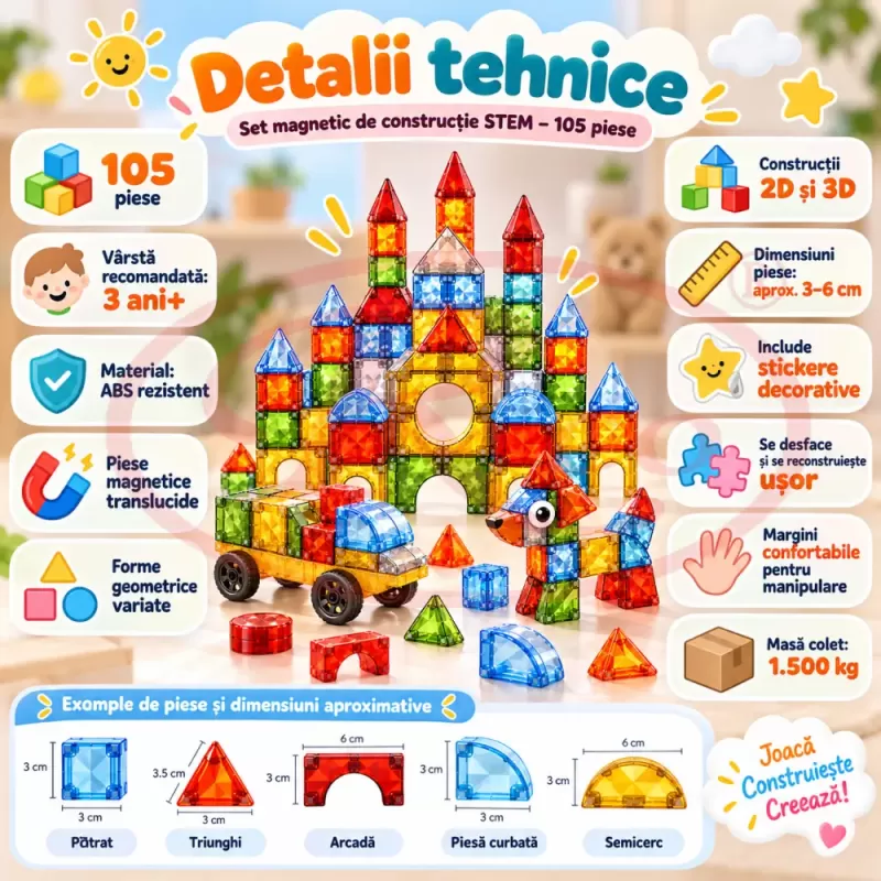Set magnetic pentru creativitate, logica si dezvoltarea gandirii spatiale