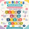 Set de constructie STEM Fun Blocks cu 480 de piese in culori macarons, litere, numere si simboluri matematice