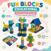 Set de constructie STEM Fun Blocks cu 480 de piese in culori macarons, litere, numere si simboluri matematice