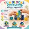 Set de constructie STEM Fun Blocks cu 480 de piese in culori macarons, litere, numere si simboluri matematice