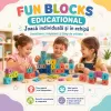 Set de constructie STEM Fun Blocks cu 480 de piese in culori macarons, litere, numere si simboluri matematice
