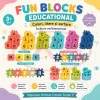 Set de constructie STEM Fun Blocks cu 480 de piese in culori macarons, litere, numere si simboluri matematice