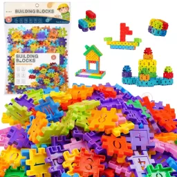Set de constructie STEM – Fun Blocks Educational, piese patrate cu litere, numere, semne matematice, multicolor, 480 piese
