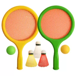 Set rachete de Badminton/Tenis pentru Copii din ABS cu fata de material elastic perforat, cu accesorii incluse, 7 piese