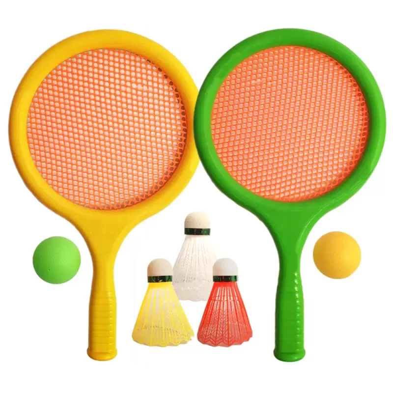 Set palete de Badminton/Tenis pentru Copii din ABS cu fata de material elastic perforat, cu accesorii incluse, 7 piese