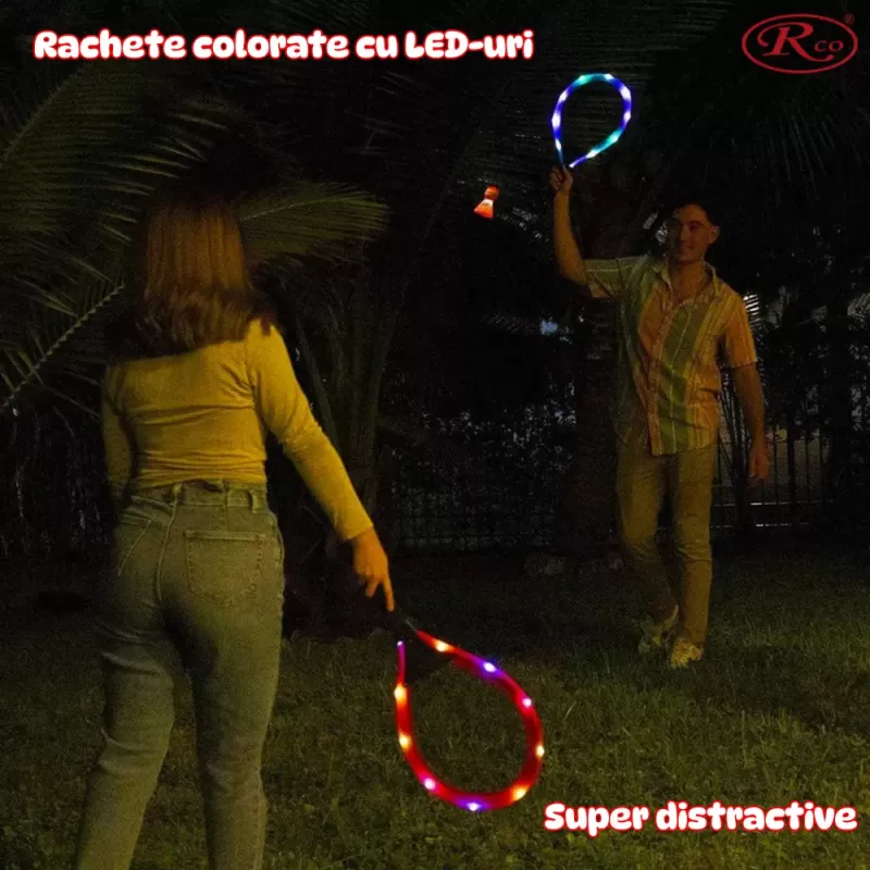 Set Rachete cu LED-uri colorate de Badminton/Tenis, Portocaliu/Albastru