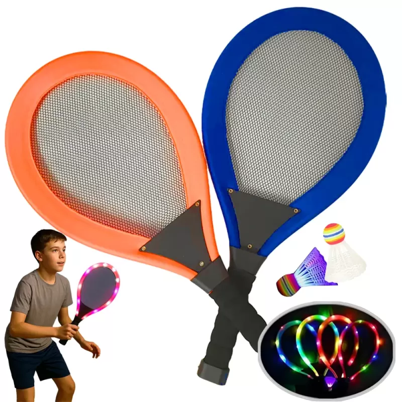 Set Rachete cu LED-uri colorate de Badminton/Tenis, Portocaliu/Albastru