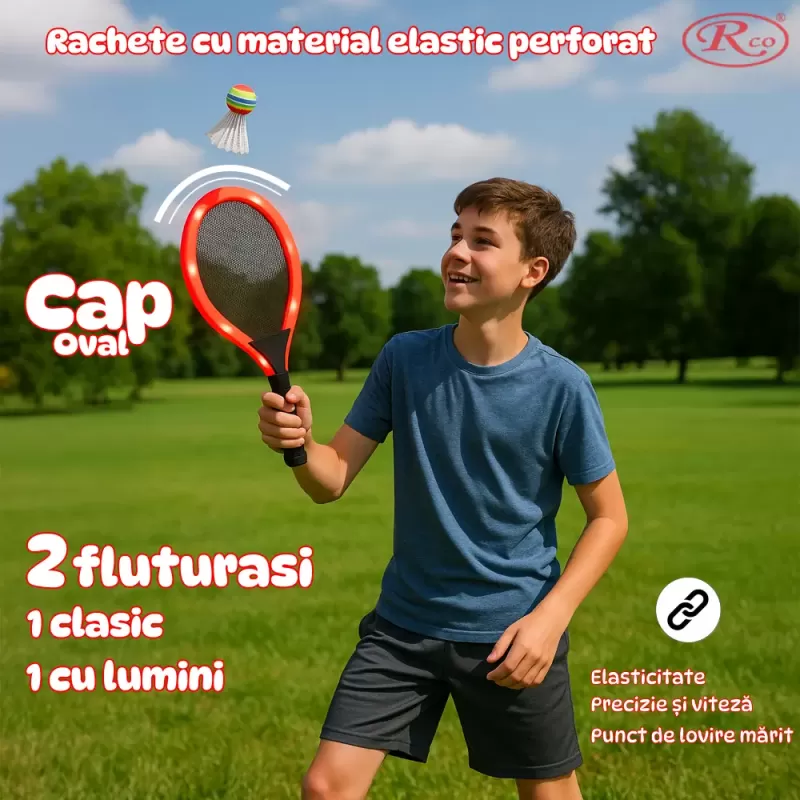 Set Rachete cu LED-uri colorate de Badminton/Tenis, Portocaliu/Albastru