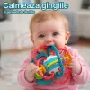 Jucarie pentru bebelusi, Minge cu Inele, din silicon pentru dentitie si motricitate, unisex, Albastru, +0 luni