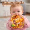 Jucarie pentru bebelusi, Minge cu Inele, din silicon pentru dentitie si motricitate, unisex, Portocaliu, +0 luni