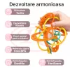 Jucarie pentru bebelusi, Minge cu Inele, din silicon pentru dentitie si motricitate, unisex, Portocaliu, +0 luni
