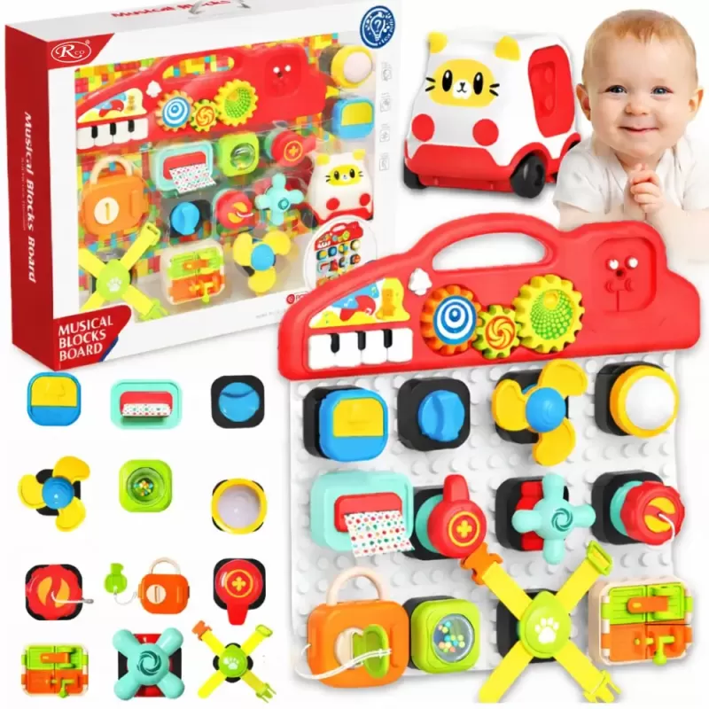 Jucarie educativa Busy Board interactiv Musical, 15 piese detasabile, lumini si sunete, 18 luni+, WW6023