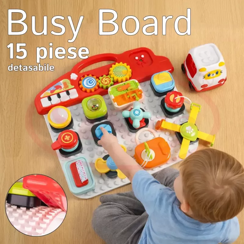Jucarie educativa Busy Board interactiv Musical, 15 piese detasabile, lumini si sunete, 18 luni+, WW6023