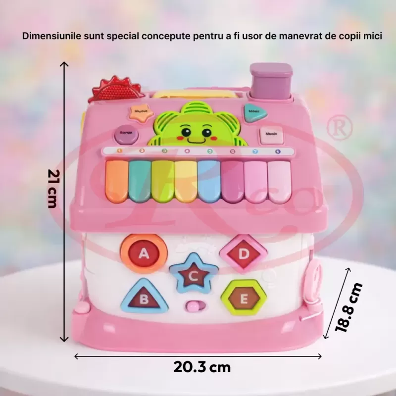 Casuta interactiva educativa pentru copii, cu sunete si lumini, 21x20x18,5 cm, roz, 18 luni+