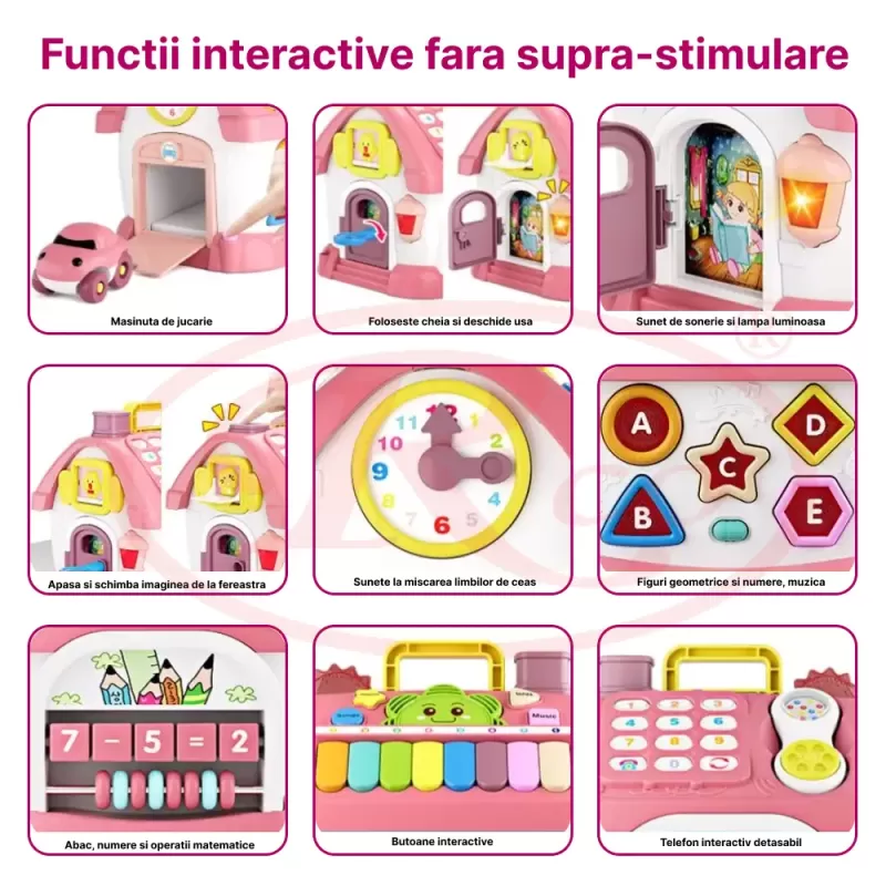 Casuta interactiva educativa pentru copii, cu sunete si lumini, 21x20x18,5 cm, roz, 18 luni+