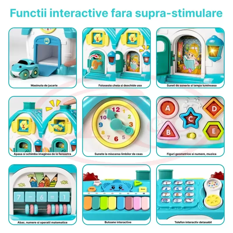Casuta interactiva educativa pentru copii, cu sunete si lumini, 21x20x18,5 cm, albastru, 18 luni+