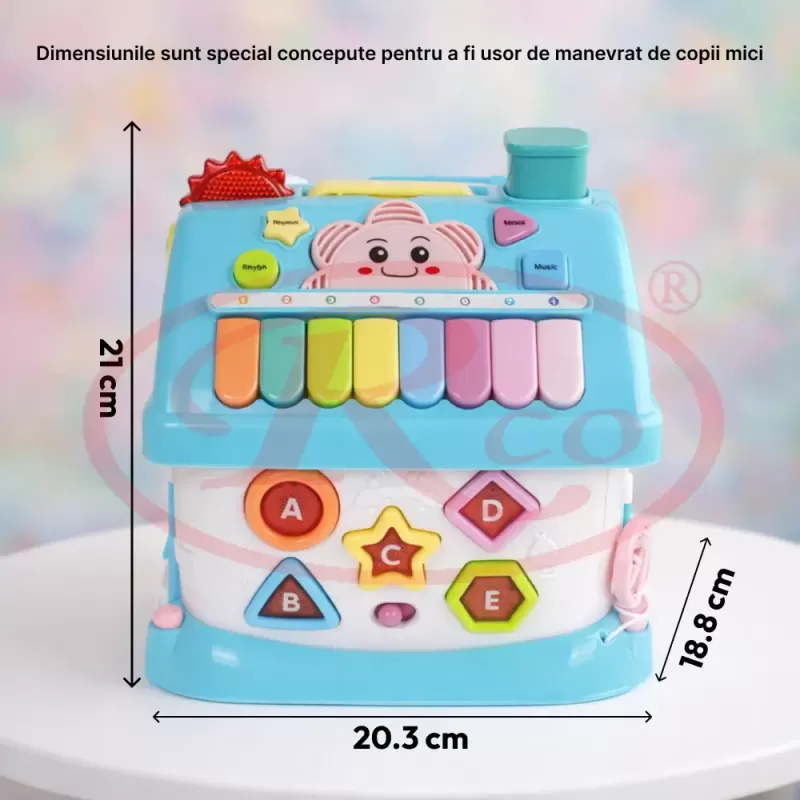 Casuta interactiva educativa pentru copii, cu sunete si lumini, 21x20x18,5 cm, albastru, 18 luni+