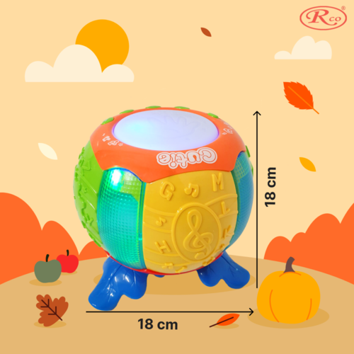 Jucarie Interactiva muzicala, cu lumini multicolore si rotire 360°, Toba sub forma de Dovleac, 18x18 cm, +18 luni