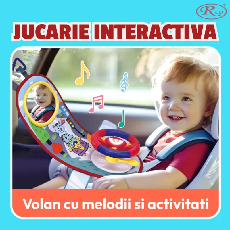 Jucarie interactiva Volan cu sunete si activitati multiple pentru masina sau patut, +18 luni