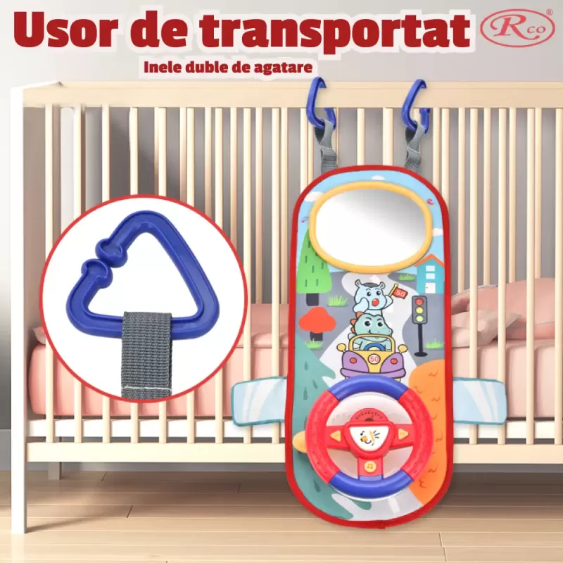 Jucarie interactiva Volan cu sunete si activitati multiple pentru masina sau patut, +18 luni