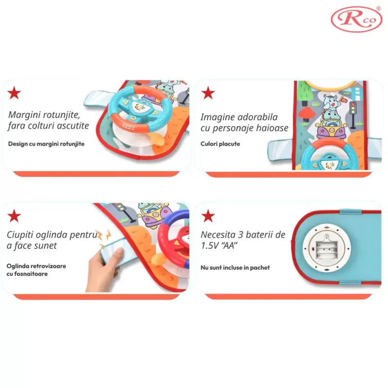 Jucarie interactiva Volan cu sunete si activitati multiple pentru masina sau patut, +18 luni