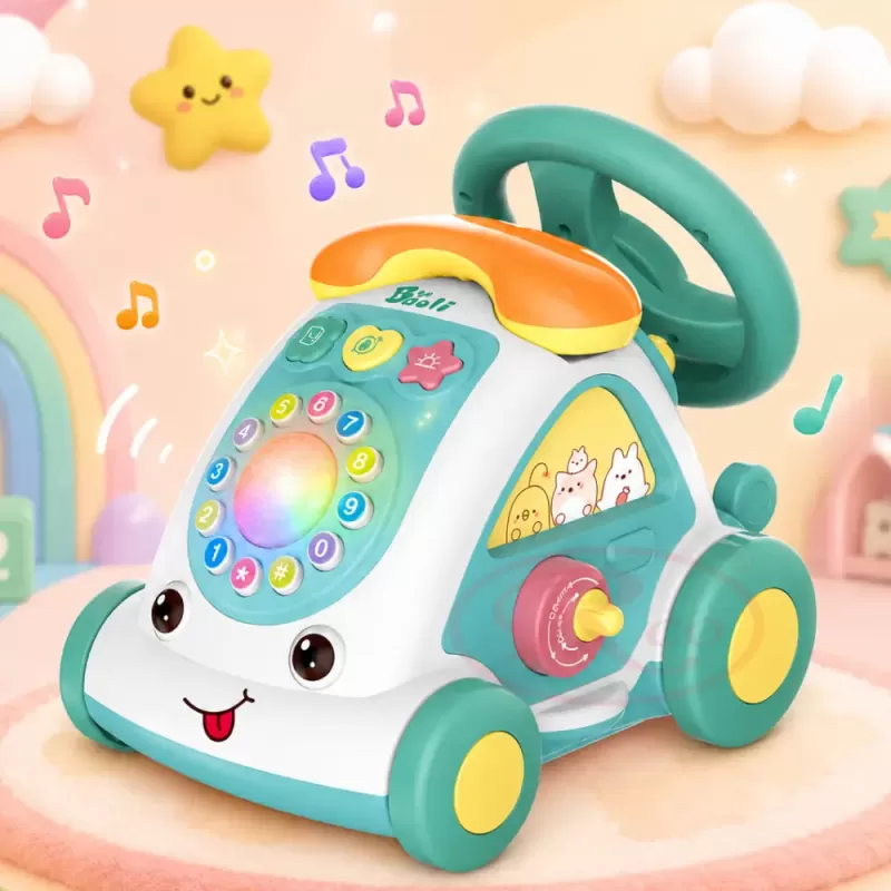 Jucarie Interactiva Masinuta cu Telefon, Volan, Lumini si Sunete Educative, Turcoaz, 18 Luni+