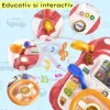 Simulator Auto Interactiv pentru Copii cu Volan – Lumini, Sunete, Muzica, Roz somon